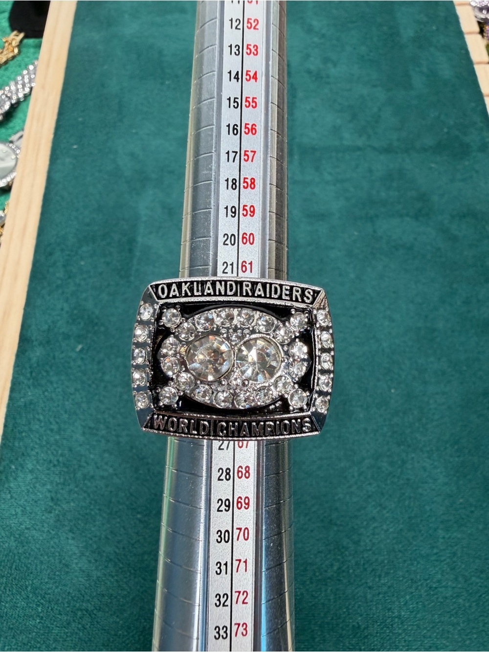 Oakland Raiders Champion-Style Silver Tone Crystal Ring - Men